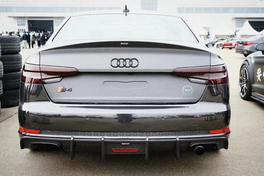 Audi S4 A4 (with S-line bumper, does not fit base model) B9 2017 2018 2019 with Aftermarket Parts - V1 (With LED Light) & V2 (Without LED Light) Style Rear Diffuser Pre-preg Carbon Fiber from Karbel Carbon