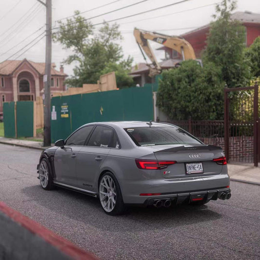Audi S4 A4 (with S-line bumper, does not fit base model) B9 2017 2018 2019 with Aftermarket Parts - V1 (With LED Light) & V2 (Without LED Light) Style Rear Diffuser Pre-preg Carbon Fiber from Karbel Carbon