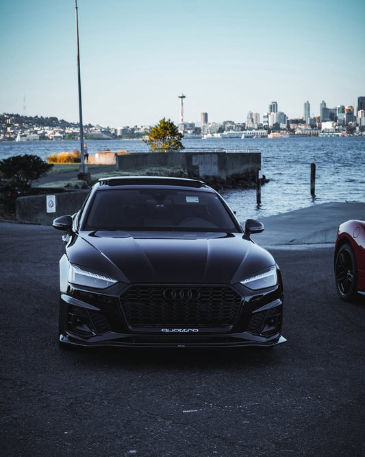 Audi S5 A5 (with s-line bumper, does not base model) B9.5 2020-ON with Aftermarket Parts - V1 Style Front Lip Pre-preg Carbon Fiber from Karbel Carbon