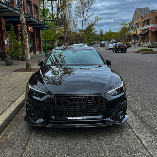 Audi S5 A5 (with s-line bumper, does not base model) B9.5 2020-ON with Aftermarket Parts - V1 Style Front Lip Pre-preg Carbon Fiber from Karbel Carbon