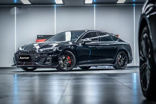 Audi S5 A5 (with s-line bumper, does not base model) B9.5 2020 2021 2022 2023 2024 with Aftermarket Parts - V2 Style Front Lip Pre-preg Carbon Fiber from Karbel Carbon