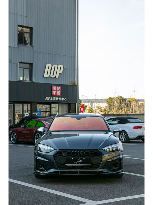 Audi S5 A5 (with s-line bumper, does not base model) B9.5 2020 2021 2022 2023 2024 with Aftermarket Parts - V2 Style Front Lip Pre-preg Carbon Fiber from Karbel Carbon