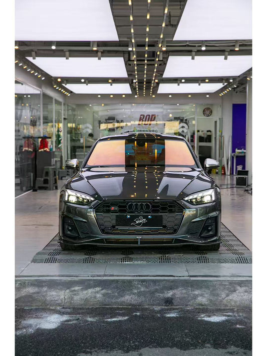 Audi S5 A5 (with s-line bumper, does not base model) B9.5 2020 2021 2022 2023 2024 with Aftermarket Parts - V2 Style Front Lip Pre-preg Carbon Fiber from Karbel Carbon