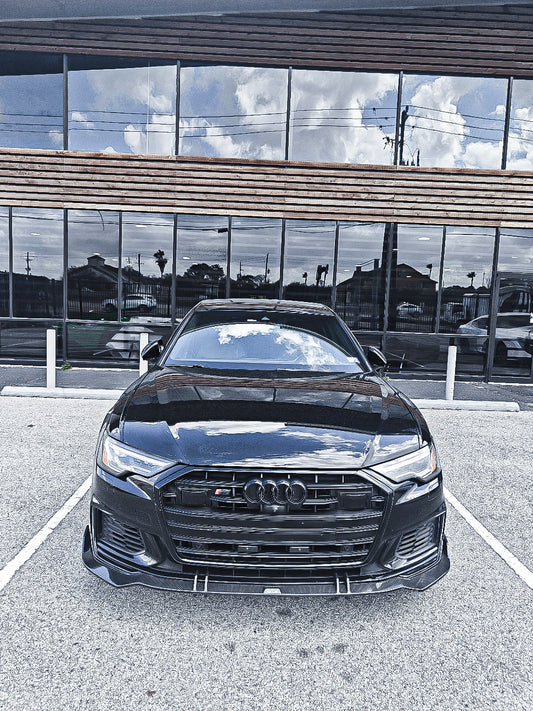 Audi S6 / A6 Avant / A6 (with S-line bumper, does not fit base model) C8 2019 2020 2021 2022 2023 2024 with Aftermarket Parts - Front Lip Pre-preg Carbon Fiber from Karbel Carbon
