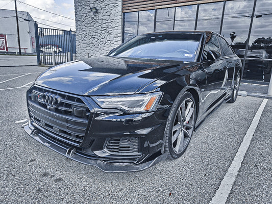Audi S6 / A6 Avant / A6 (with S-line bumper, does not fit base model) C8 2019 2020 2021 2022 2023 2024 with Aftermarket Parts - Front Lip Pre-preg Carbon Fiber from Karbel Carbon