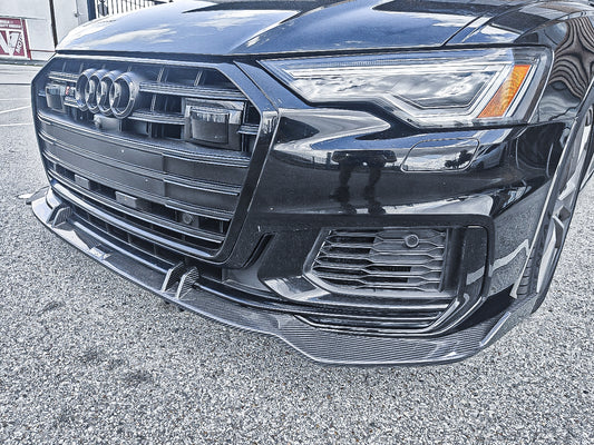 Audi S6 / A6 Avant / A6 (with S-line bumper, does not fit base model) C8 2019 2020 2021 2022 2023 2024 with Aftermarket Parts - Front Lip Pre-preg Carbon Fiber from Karbel Carbon