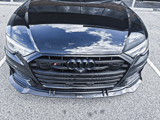 Audi S6 / A6 Avant / A6 (with S-line bumper, does not fit base model) C8 2019 2020 2021 2022 2023 2024 with Aftermarket Parts - Front Lip Pre-preg Carbon Fiber from Karbel Carbon