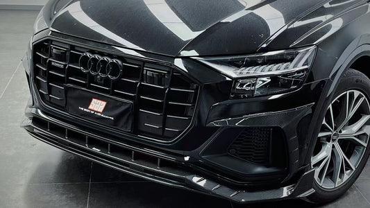 Audi SQ8 Q8 (with s-line bumper) Pre-facelift 2019 2020 2021 2022 2023 with Aftermarket Parts - Front Lip Pre-preg Carbon Fiber from Karbel Carbon