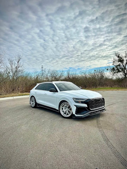 Audi SQ8 Q8 (with s-line bumper) Pre-facelift 2019 2020 2021 2022 2023 with Aftermarket Parts - Front Lip Pre-preg Carbon Fiber from Karbel Carbon