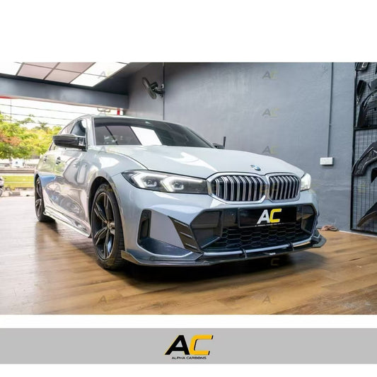 BMW 3 Series 330i (with M-package bumper, does not fit base model) M340i G20 G21 LCI 2023 2024 with Aftermarket Parts - V2 Style Front Lip Pre-preg Carbon Fiber from Karbel Carbon