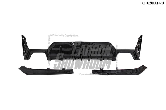 BMW 3 Series 330i (with M-package bumper, does not fit base model) M340i G20 G21 LCI 2023-ON with Aftermarket Parts - Rear Diffuser & Canards Pre-preg Carbon Fiber from Karbel Carbon