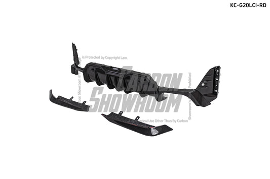 BMW 3 Series 330i (with M-package bumper, does not fit base model) M340i G20 G21 LCI 2023-ON with Aftermarket Parts - Rear Diffuser & Canards Pre-preg Carbon Fiber from Karbel Carbon