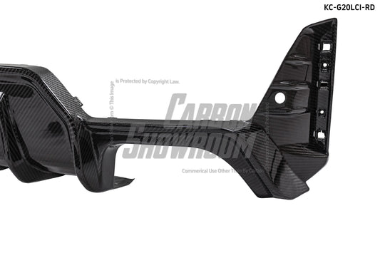 BMW 3 Series 330i (with M-package bumper, does not fit base model) M340i G20 G21 LCI 2023-ON with Aftermarket Parts - Rear Diffuser & Canards Pre-preg Carbon Fiber from Karbel Carbon