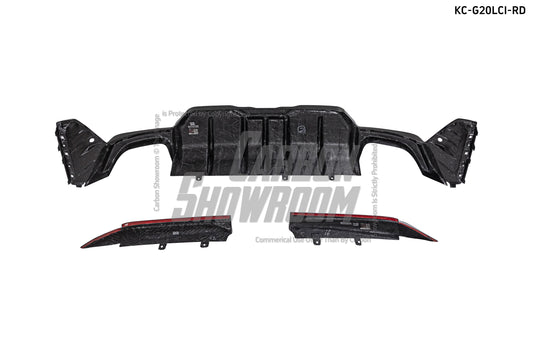 BMW 3 Series 330i (with M-package bumper, does not fit base model) M340i G20 G21 LCI 2023-ON with Aftermarket Parts - Rear Diffuser & Canards Pre-preg Carbon Fiber from Karbel Carbon