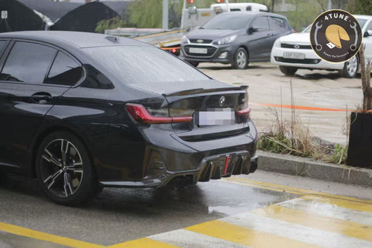 BMW 3 Series 330i (with M-package bumper, does not fit base model) M340i G20 G21 LCI 2023 2024 with Aftermarket Parts - V2 Style Diffuser & Canards Pre-preg Carbon Fiber from Karbel Carbon