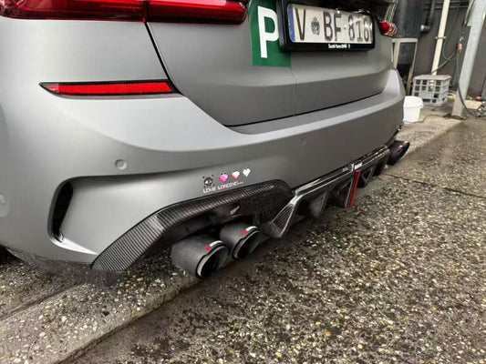BMW 3 Series 330i (with M-package bumper, does not fit base model) M340i G20 G21 Pre-LCI 2019 2020 2021 2022 with Aftermarket Parts - Rear Diffuser & Canards Pre-preg Carbon Fiber from Karbel Carbon