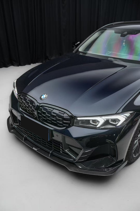 BMW 3 Series 330i (with M-package bumper, does not fit base model) M340i G20 G21 LCI 2023 2024 with Aftermarket Parts - V2 Style Front Lip Pre-preg Carbon Fiber from Karbel Carbon
