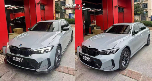 BMW 3 Series 330i (with M-package bumper, does not fit base model) M340i G20 G21 LCI 2023 2024 with Aftermarket Parts - V2 Style Front Lip Pre-preg Carbon Fiber from Karbel Carbon