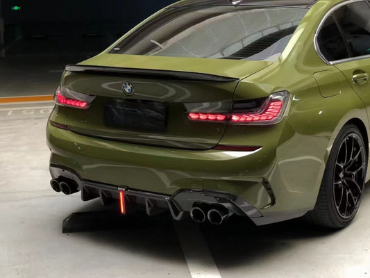 BMW 3 Series 330i (with M-package bumper, does not fit base model) M340i G20 G21 Pre-LCI 2019 2020 2021 2022 with Aftermarket Parts - Rear Diffuser & Canards Pre-preg Carbon Fiber from Karbel Carbon
