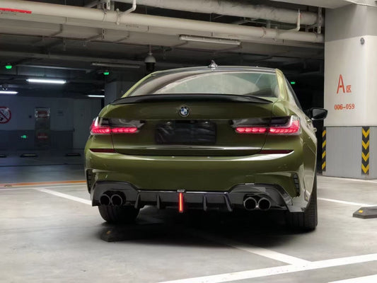 BMW 3 Series 330i (with M-package bumper, does not fit base model) M340i G20 G21 Pre-LCI 2019 2020 2021 2022 with Aftermarket Parts - Rear Diffuser & Canards Pre-preg Carbon Fiber from Karbel Carbon