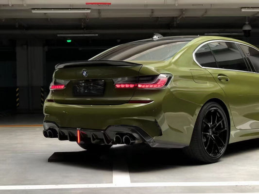 BMW 3 Series 330i (with M-package bumper, does not fit base model) M340i G20 G21 Pre-LCI 2019 2020 2021 2022 with Aftermarket Parts - Rear Diffuser & Canards Pre-preg Carbon Fiber from Karbel Carbon