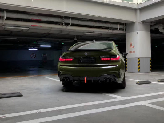 BMW 3 Series 330i (with M-package bumper, does not fit base model) M340i G20 G21 Pre-LCI 2019 2020 2021 2022 with Aftermarket Parts - Rear Diffuser & Canards Pre-preg Carbon Fiber from Karbel Carbon