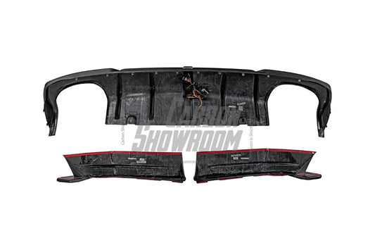 BMW 4 Series Gran Coupe M440i 430i (with M-package bumper, does not fit base model) G26 2022-ON with Aftermarket Parts - Rear Diffuser & Canards Pre-preg Carbon Fiber from Karbel Carbon