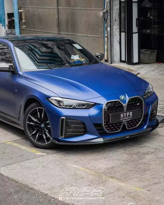 BMW I4 M50 / e Drive 40 (with M-package bumper, does not fit base model) G26 2022-ON & 4 Series Gran Coupe M440i 430i (with M-package bumper, does not fit base model) G26 2022-ON with Aftermarket Parts - Front Lip Pre-preg Carbon Fiber from Karbel Carbon