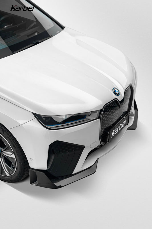 BMW IX xDrive60/50/45 M60 I20 2022-ON with Aftermarket Parts - Front Lip Dry Pre-preg Carbon Fiber from Karbel Carbon