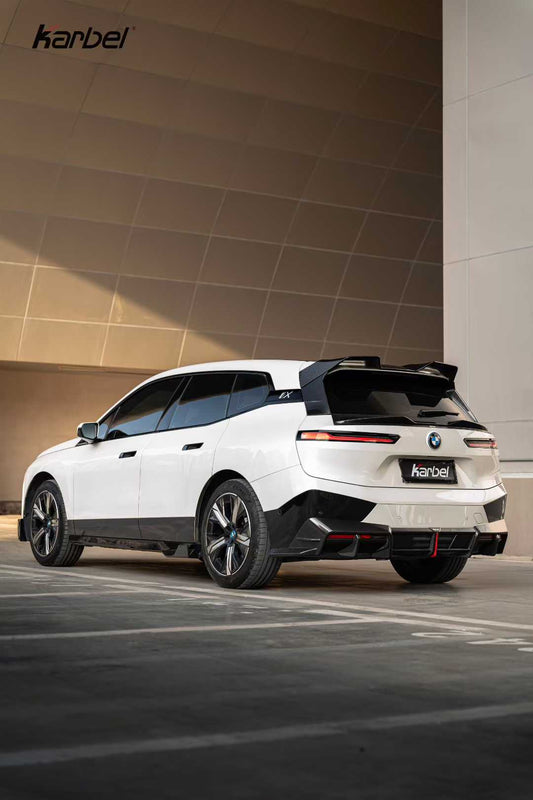 BMW IX xDrive60/50/45 M70/M60 I20 2022-ON with Aftermarket Parts - Rear Roof Spoiler Dry Pre-preg Carbon Fiber from Karbel Carbon