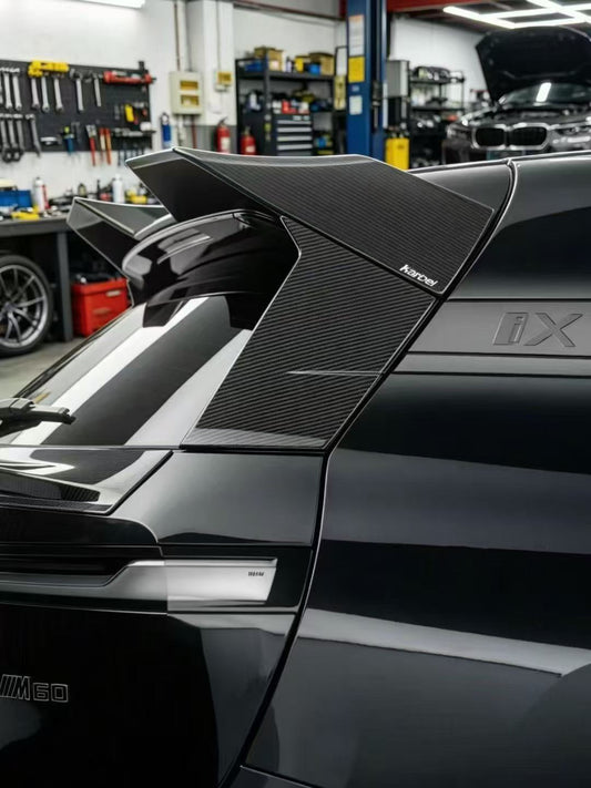 BMW IX xDrive60/50/45 M70/M60 I20 2022-ON with Aftermarket Parts - Rear Roof Spoiler Dry Pre-preg Carbon Fiber from Karbel Carbon