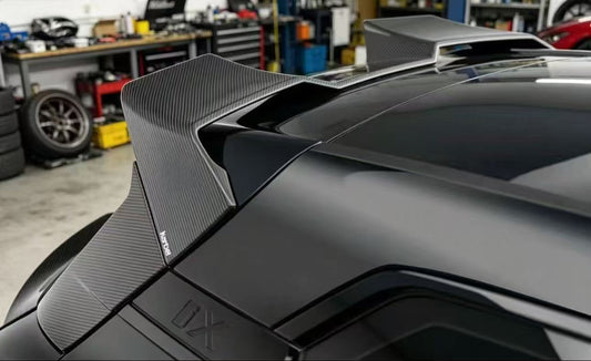 BMW IX xDrive60/50/45 M70/M60 I20 2022-ON with Aftermarket Parts - Rear Roof Spoiler Dry Pre-preg Carbon Fiber from Karbel Carbon