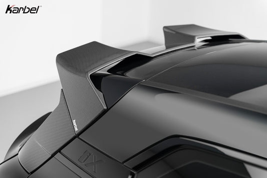 BMW IX xDrive60/50/45 M70/M60 I20 2022-ON with Aftermarket Parts - Rear Roof Spoiler Dry Pre-preg Carbon Fiber from Karbel Carbon