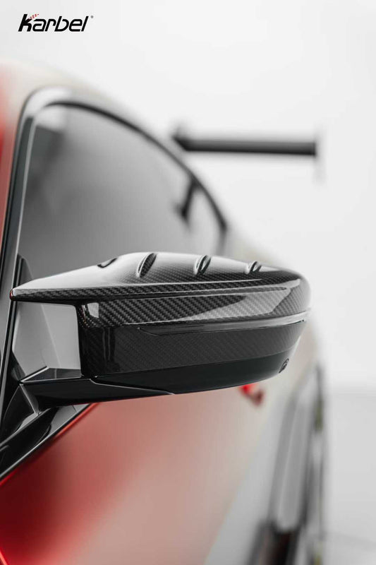 BMW M3 G80 G81 & M4 G82 G83 2021-ON with Aftermarket Parts - X Mirror Caps Dry Pre-preg Carbon Fiber from Karbel Carbon