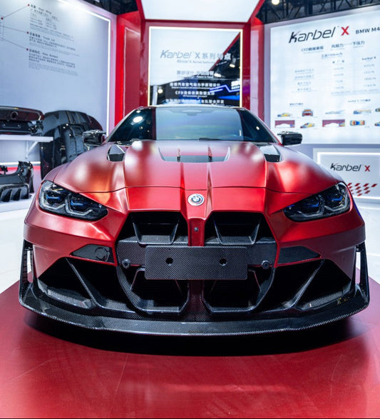 BMW M3 G80 G81 & M4 G82 G83 2021-ON with Aftermarket Parts - X Front Bumper Set Dry Pre-preg Carbon Fiber from Karbel Carbon