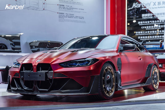 BMW M3 G80 G81 & M4 G82 G83 2021-ON with Aftermarket Parts - X Front Bumper Set Dry Pre-preg Carbon Fiber from Karbel Carbon