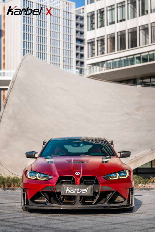 BMW M3 G80 G81 & M4 G82 G83 2021-ON with Aftermarket Parts - X Hood Dry Pre-preg Carbon Fiber from Karbel Carbon