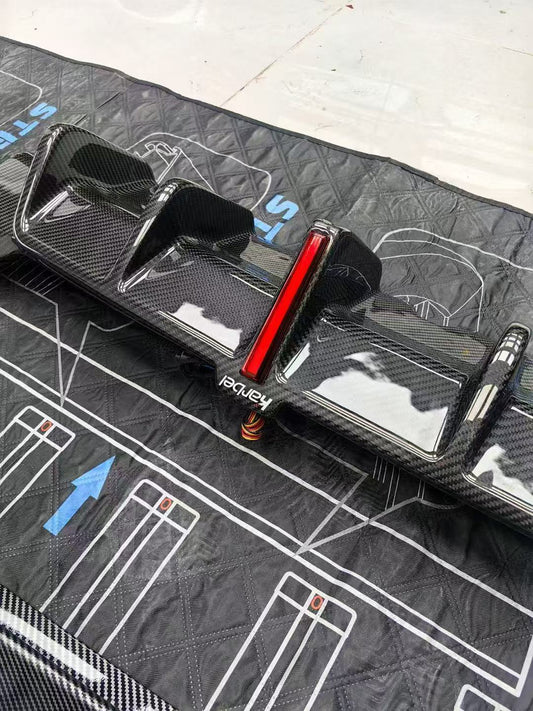 BMW 3 Series 330i (with M-package bumper, does not fit base model) M340i G20 G21 Pre-LCI 2019-2022 with Aftermarket Parts - Rear Diffuser & Canards Pre-preg Carbon Fiber from Karbel Carbon