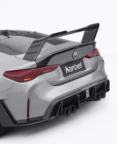 BMW M4 G82 2021-ON & 4 Series G22 430i M440i 2020-ON with Aftermarket Parts - X V4 Rear Wing Dry Pre-preg Carbon Fiber from Karbel Carbon