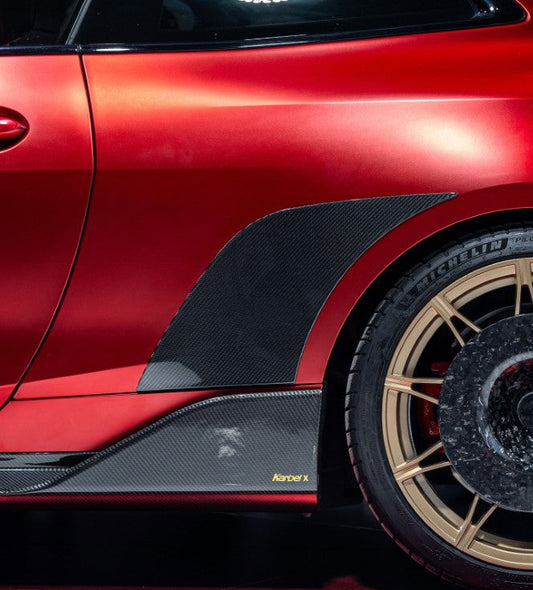 BMW M4 G82 G83 2021-ON with Aftermarket Parts - X Rear Quarter Panel Air Diverter Dry Pre-preg Carbon Fiber from Karbel Carbon