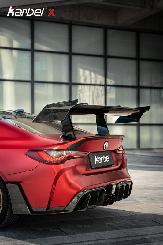 BMW M4 G82 2021-ON & 4 Series G22 430i M440i 2020-ON with Aftermarket Parts - X Rear Wing Dry Pre-preg Carbon Fiber from Karbel Carbon