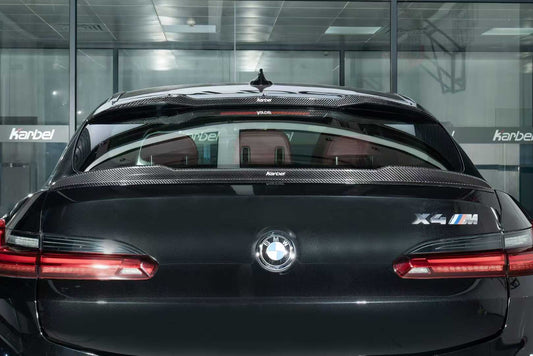 BMW X4M X4MC F98 (Fits Both Pre-LCI & LCI) 2019 2020 2021 2022 2023 2024 & X4 G02 (Fits Both Pre-LCI & LCI) 2019 2020 2021 2022 2023 2024 with Aftermarket Parts - Rear Roof Spoiler Pre-preg Carbon Fiber from Karbel Carbon