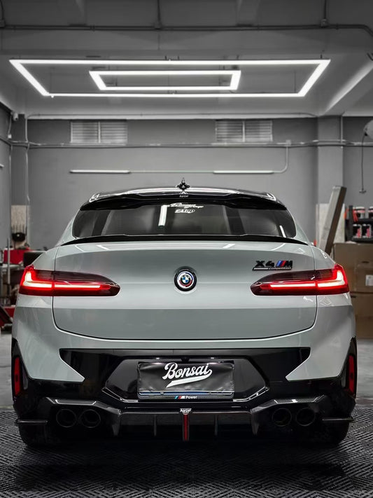 BMW X4M X4MC F98 (Fits Both Pre-LCI & LCI) 2019 2020 2021 2022 2023 2024 & X4 G02 (Fits Both Pre-LCI & LCI) 2019 2020 2021 2022 2023 2024 with Aftermarket Parts - Rear Roof Spoiler Pre-preg Carbon Fiber from Karbel Carbon