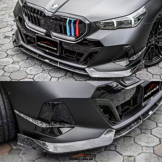 BMW i5 xDrive40 / i5 eDrive40 (with M-package bumper, does not fit base mode) / i5 M60 G60 G61 2024-ON & 5 Series 540i xDrive / 530i xDrive / 530i (with M-package bumper, does not fit base model) / 550e xDrive G60 G61 2024-ON with Aftermarket Parts - V2 Style Pre-preg Carbon Fiber Front Canards from Karbel Carbon