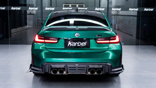 BMW M3 G80 2021-ON with Aftermarket Parts V2 Style Carbon Fiber Rear Diffuser & Canards from Karbel Carbon