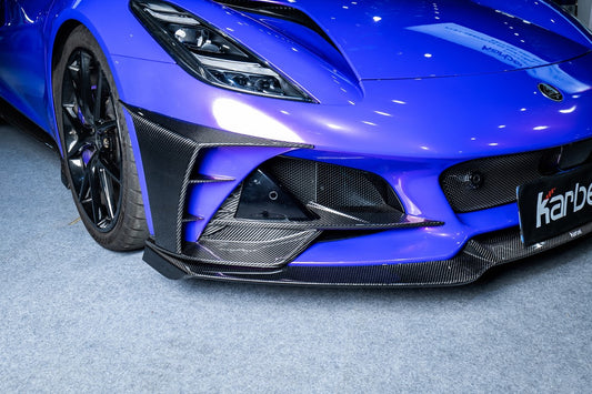 Lotus Emira 3.6 V6 2.0 Four-cylinder 2022-ON with Aftermarket Parts - Pre-preg Carbon Fiber Front Lip Set from Karbel Carbon