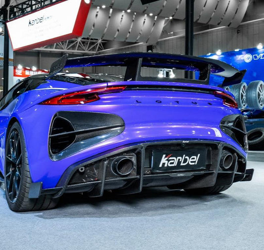 Lotus Emira 3.6 V6 2.0 Four-cylinder 2022-ON with Aftermarket Parts - Pre-preg Carbon Fiber Rear Diffuser & Canards from Karbel Carbon
