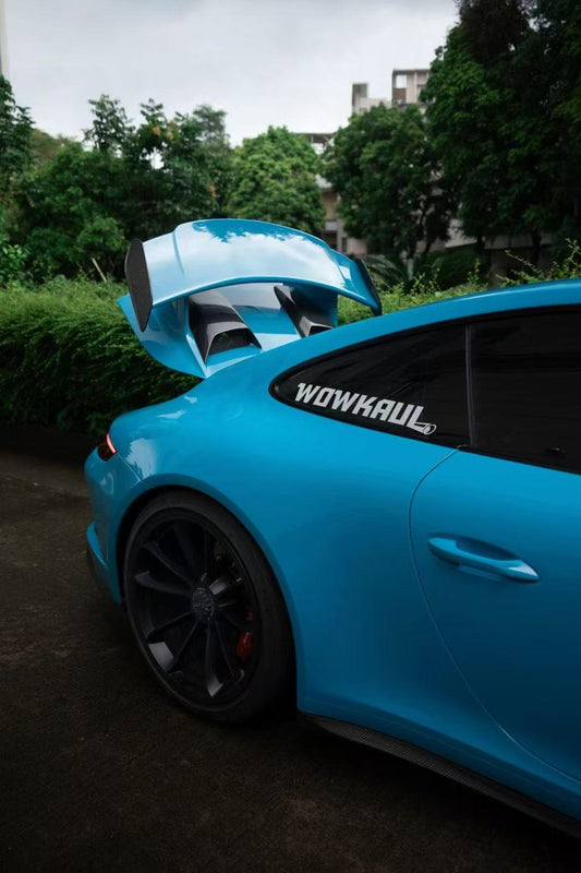 Porsche 911 991.2 GT3 2018 2019 with Aftermarket Parts - Rear Wing Side Blades Pre-preg Carbon Fiber from Karbel Carbon