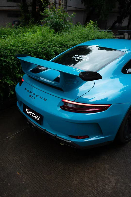 Porsche 911 991.2 GT3 2018 2019 with Aftermarket Parts - Rear Wing Side Blades Pre-preg Carbon Fiber from Karbel Carbon