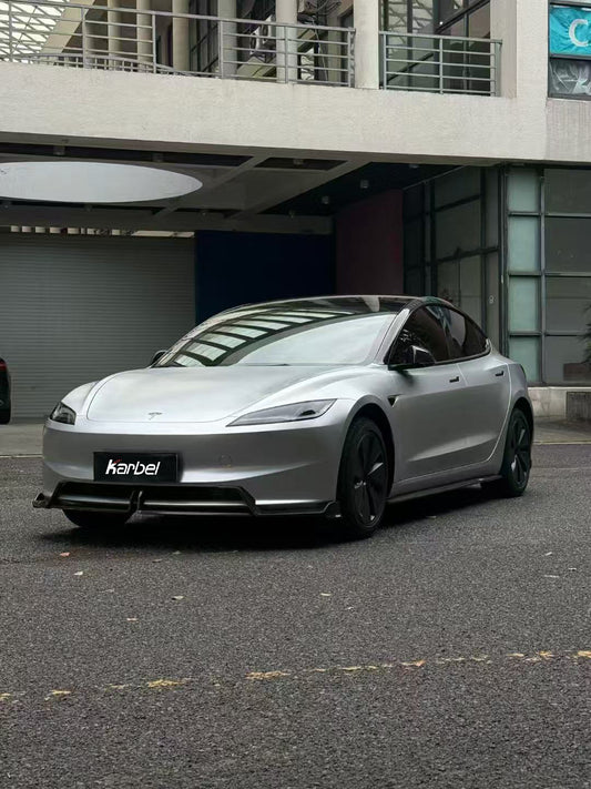 Tesla Model 3 Highland 2024-ON with Aftermarket Parts - Front Lip Dry Pre-preg Carbon Fiber/FRP from Karbel Carbon
